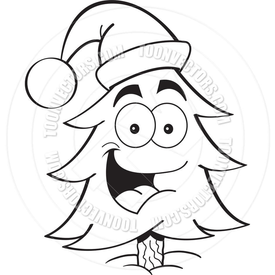 940x940 Cartoon Pine Tree Santa (Black And White Line Art) By Kenbenner