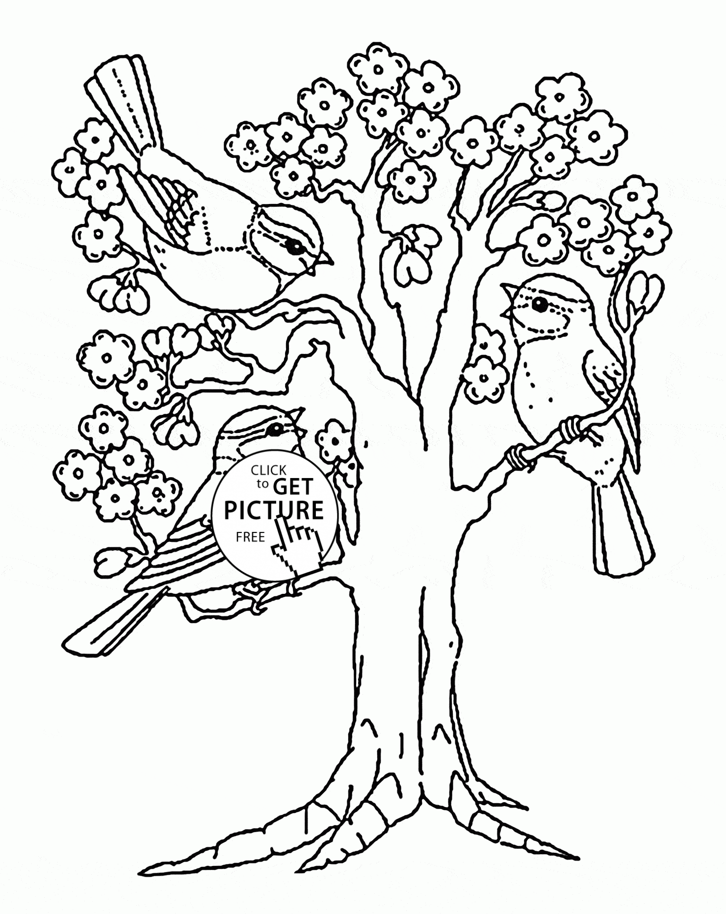 1480x1864 Spring Blooming Tree Coloring Page For Kids, Seasons Coloring