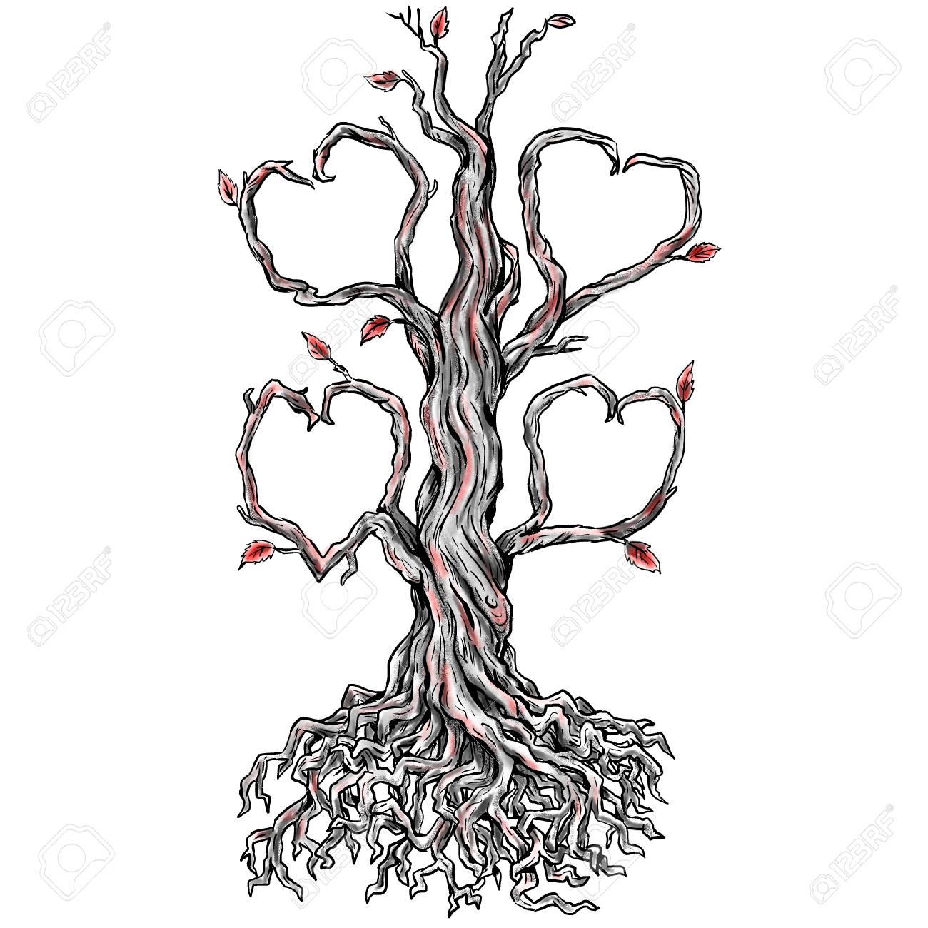 1300x1300 Tattoo Style Illustration Of A Twisted Oak Tree Without Leaves