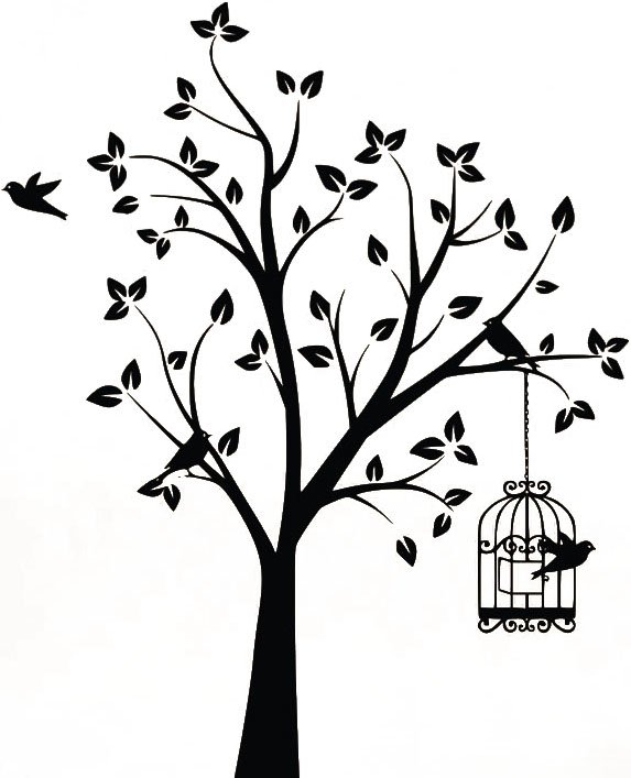 573x707 Kult Kanvas Shabby Elegance Bird Tree And Cage Wall Sticker