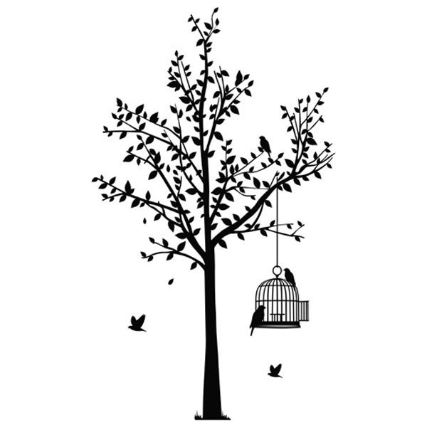 600x600 Tree Amp Birdcage Wall Sticker