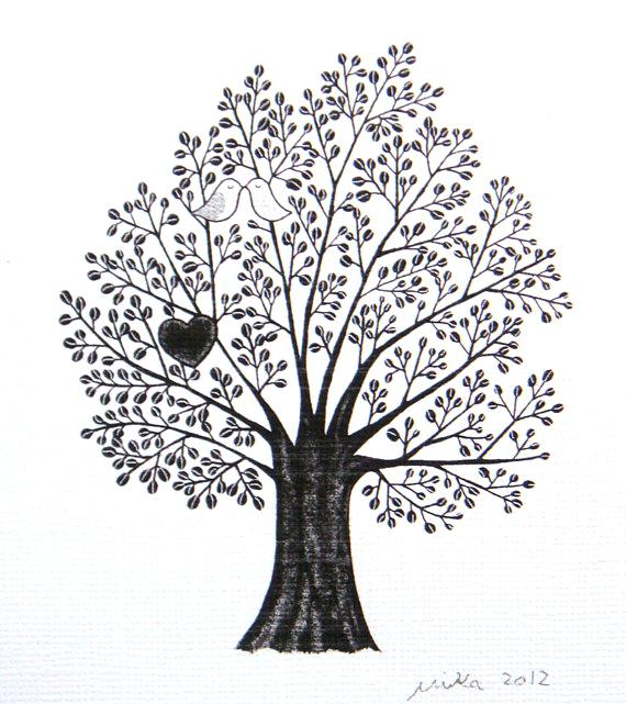 570x641 Black And White Tree Of Love Ink Drawing Print Wall Art Interior