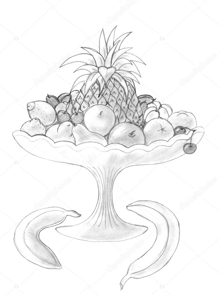 762x1023 Fruits In A Vase Pencil Drawing Stock Photo Nadyaus