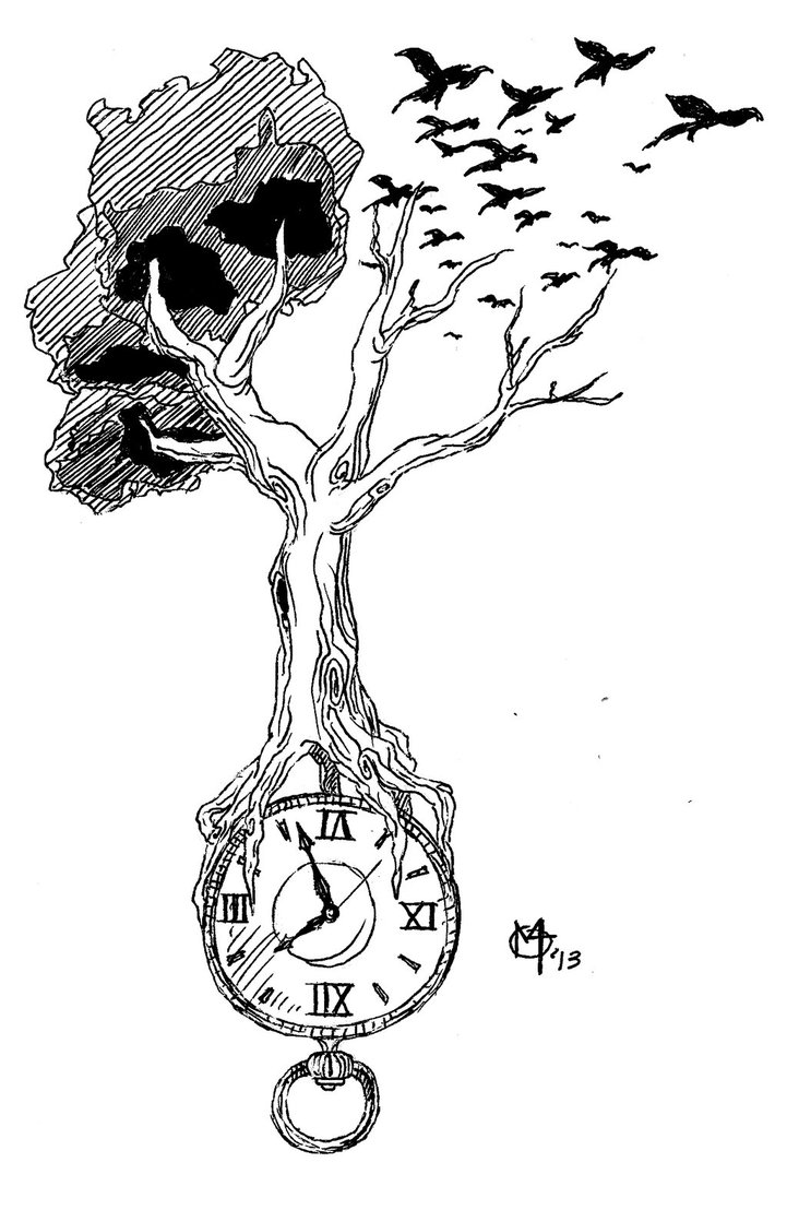 721x1108 Collection Of Tree Clock Ravens Tattoo Design