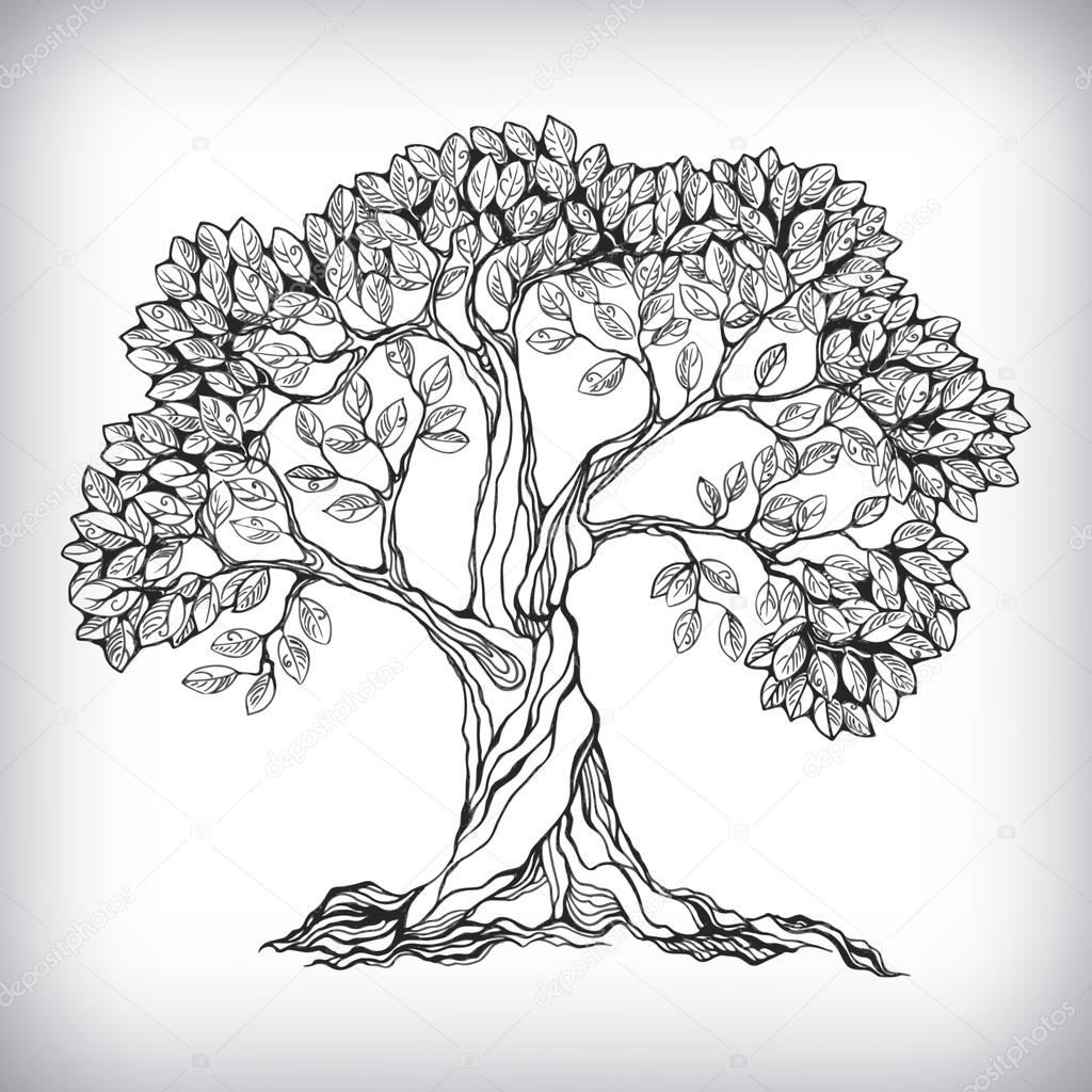 1024x1024 Hand Drawn Tree Symbol Stock Vector Macrovector