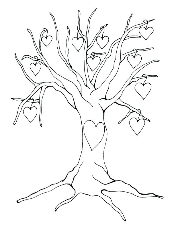 600x806 Family Tree Coloring Heart Tree Without Leaves Coloring Page