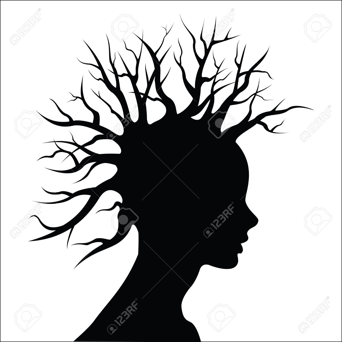 1300x1300 Head Silouete With Tree And Hair Royalty Free Cliparts, Vectors