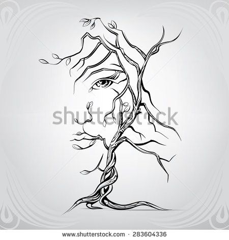 450x470 Woman's Face In The Form Of A Tree Tattoo Ideas