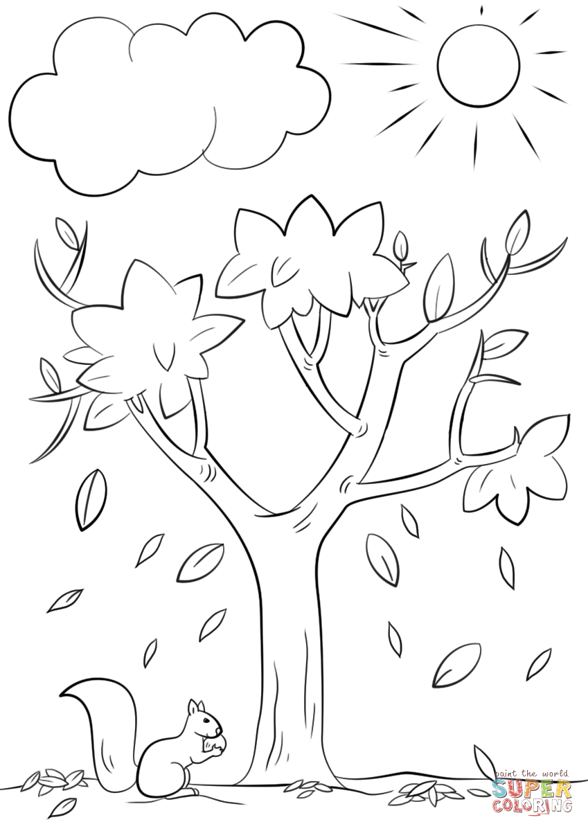 849x1200 Fall Tree Coloring Pages In Beatiful Draw Photo Printable