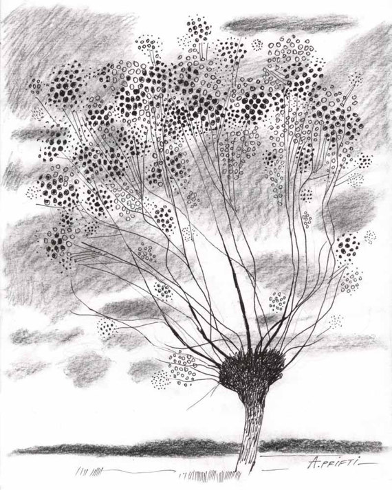 570x713 Print Of Landscape Drawing Tree Ink Drawing Rectangular