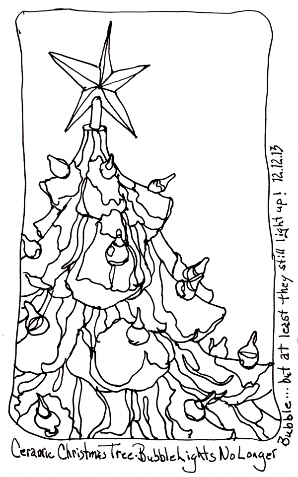 600x961 Ceramic Christmas Tree Fountain Pen Ink Drawing Sketchbook Chris