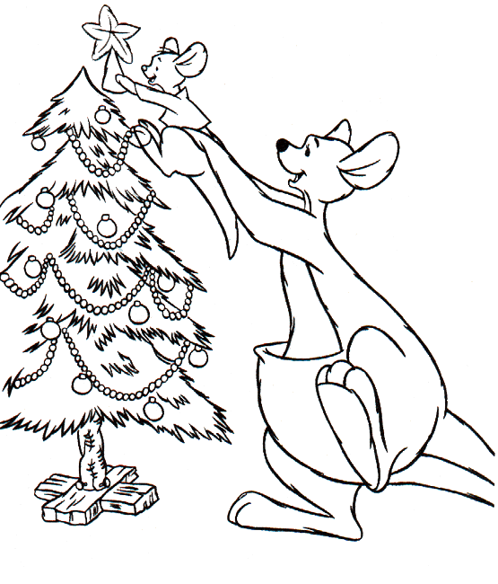 555x650 Kangaroo Decorating Christmas Tree Christmas Coloring Page
