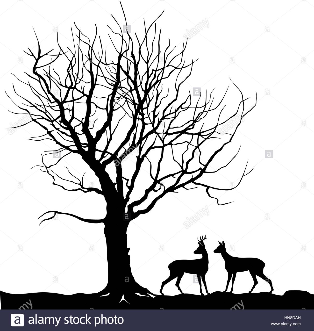 1300x1370 Animal Over Tree Forest Landscape With Deer. Abstract Vector Stock