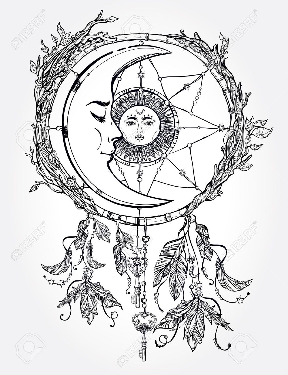999x1300 Hand Drawn Romantic Beautiful Drawing Of A Dream Catcher Adorned