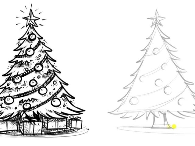 640x480 Pencil Drawing Of Christmas Tree