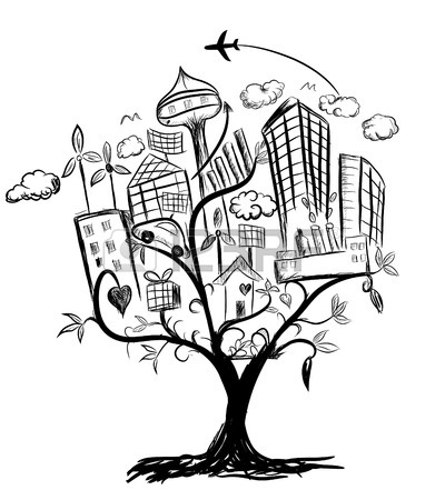 400x450 Tree Of City Life Illustration Pencil Drawing Royalty Free