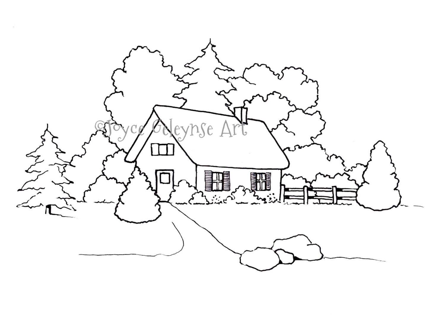 1500x1131 Hand Drawn Coloring Page Coloring For Adults Small House