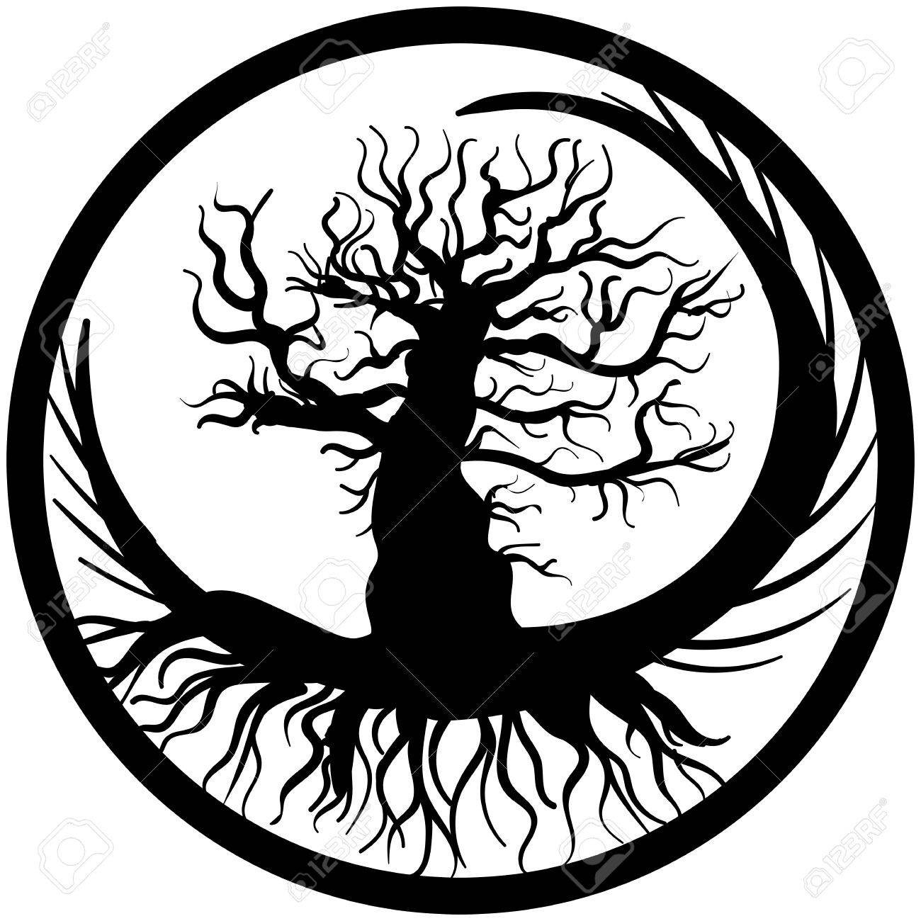 1300x1300 Hand Drawn Old Tree With Crooked Branches And Roots Royalty Free