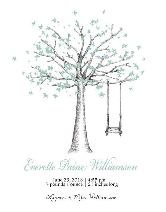 570x725 Birth Announcement Tree With Swing Amp Colorful By Ptwatersdesigns