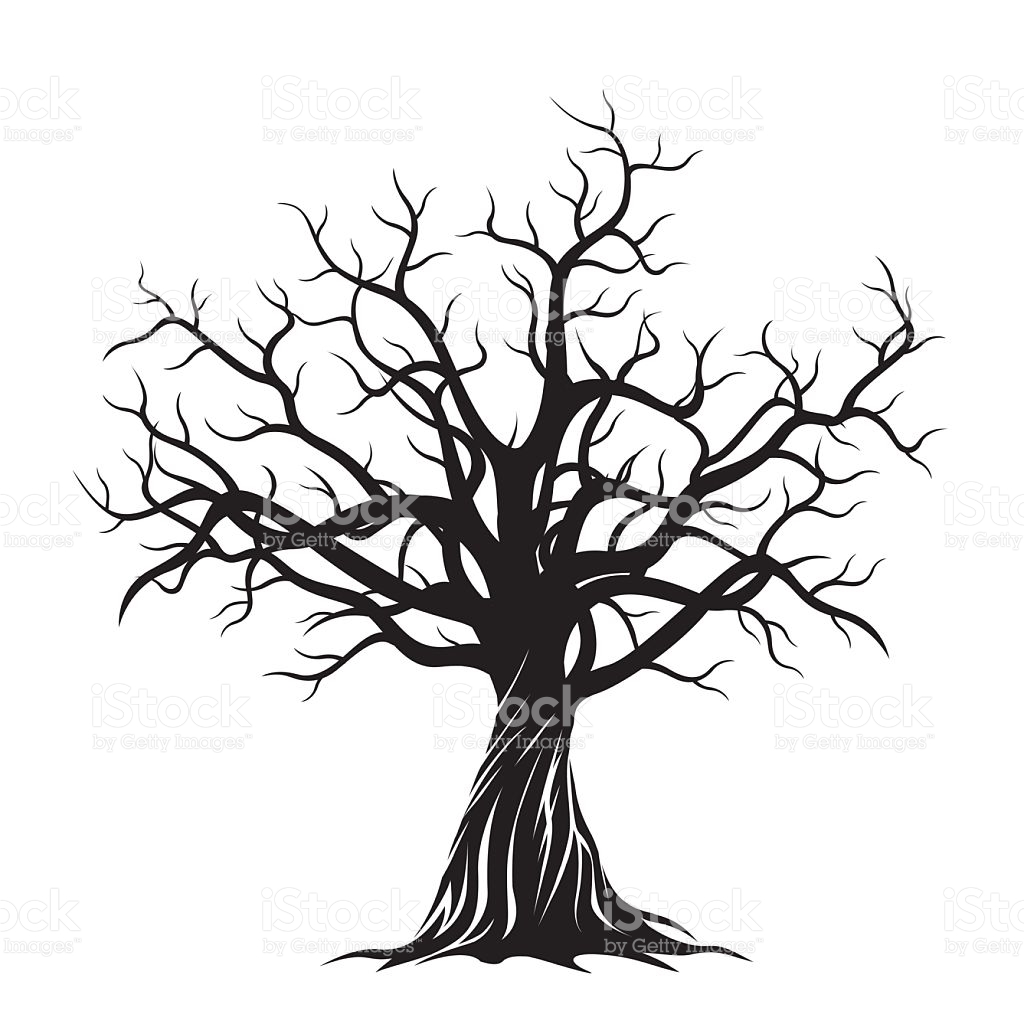 1024x1024 Black Old Tree. Vector Illustration.