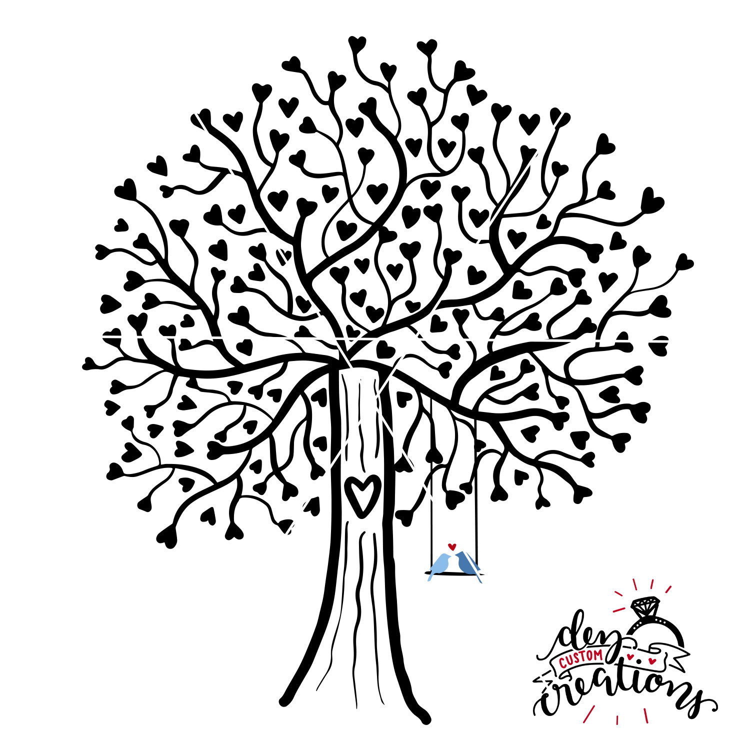 1500x1500 Tree Svg Lovebirds Svg Heart Tree Svg File Tree With Swing
