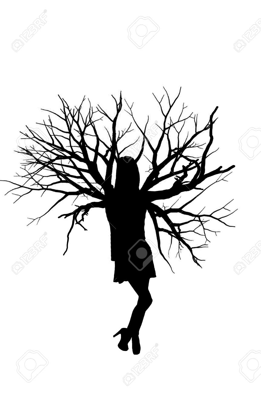 863x1300 Beautiful Silhouette Of A Natural Tree Woman Stock Photo, Picture