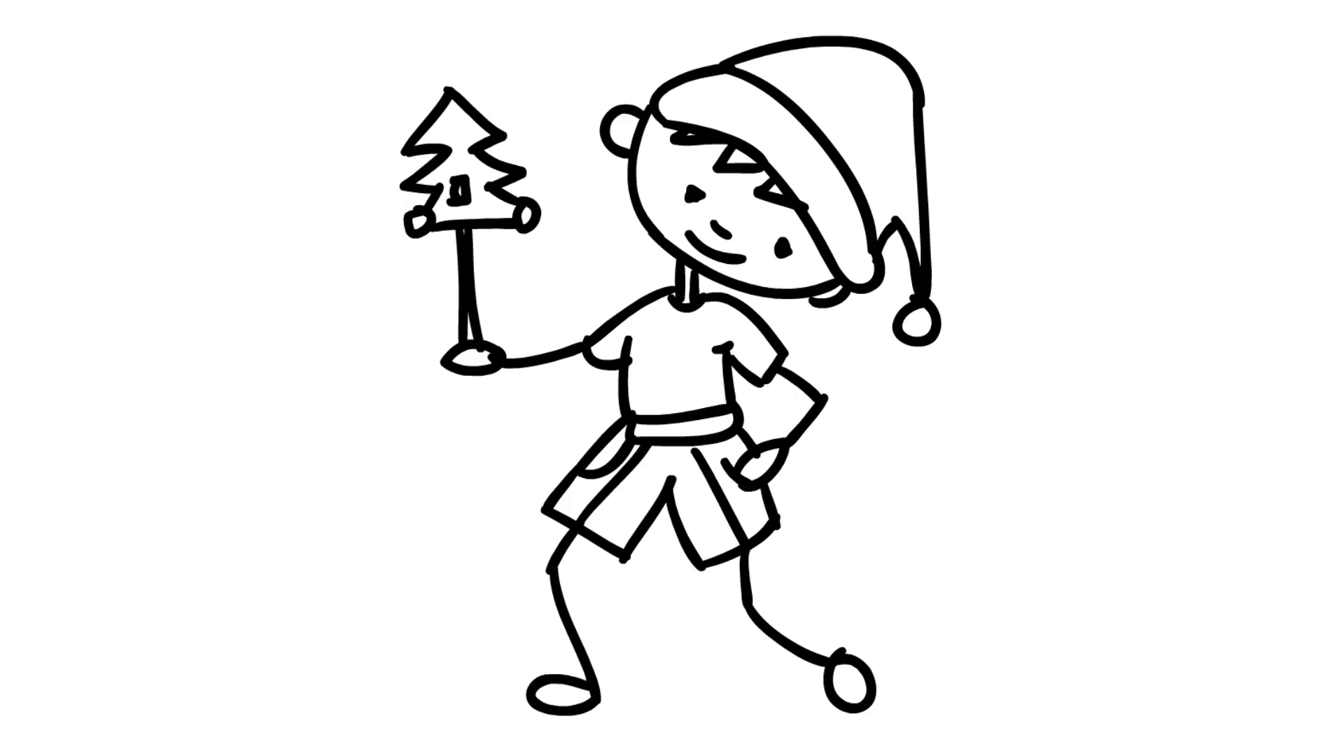 1920x1080 Christmas Kids Playing With Small Christmas Tree Line Drawing