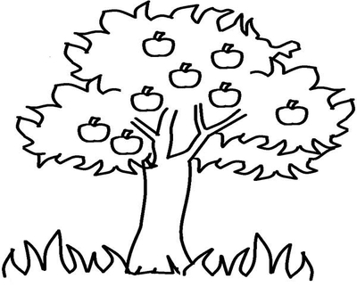 400x322 Cartoon Tree Coloring Black And White Apple