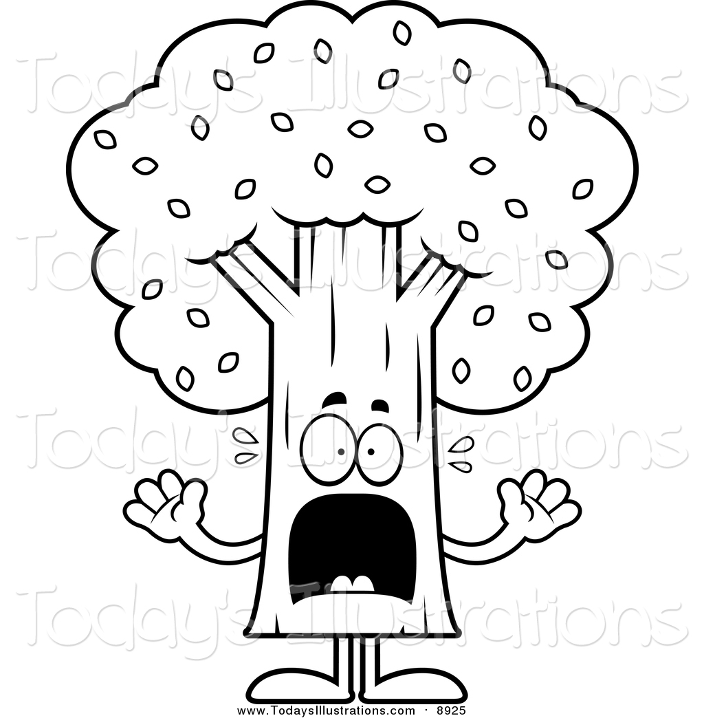 1024x1044 Clipart Of A Black And White Scared Screaming Tree Mascot By Cory