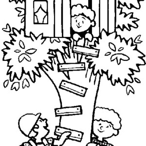 300x300 Enjoyable Treehouse Coloring Pages Tree House Black White Line