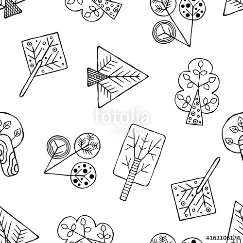 500x500 Vector Hand Drawn Seamless Pattern, Decorative Stylized Black