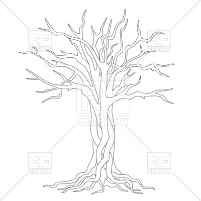 400x400 Hand Drawn Silhouette Tangled Tree With Roots Royalty Free Vector