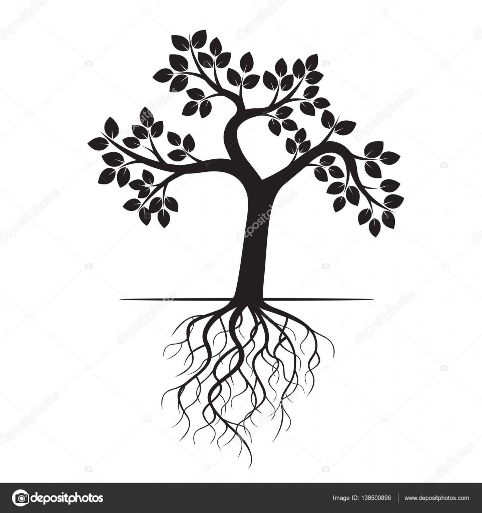 963x1024 Black Apple Tree And Roots. Vector Illustration. Stock Vector