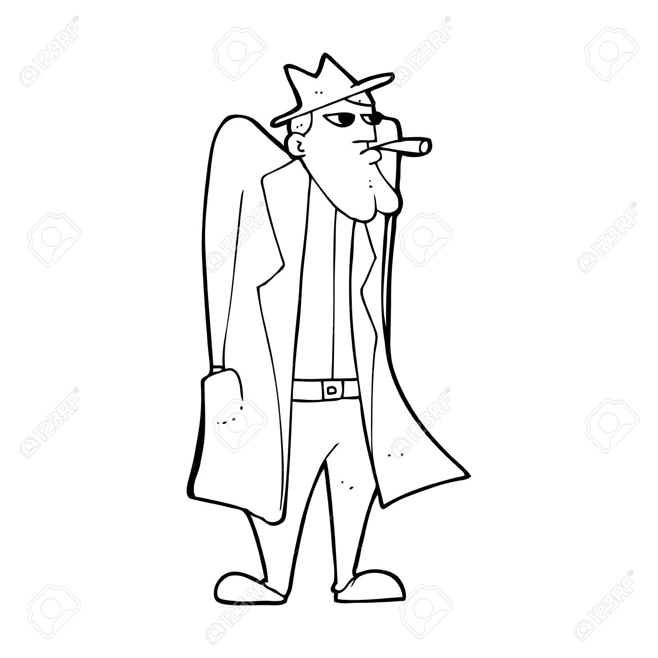 1300x1300 Cartoon Man In Hat And Trench Coat Royalty Free Cliparts, Vectors