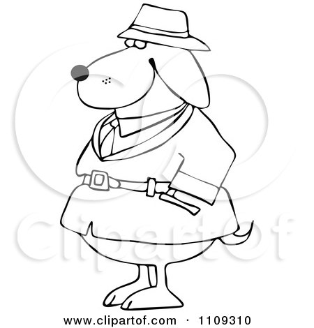 450x470 Clipart Outlined Investigator Dog In A Trench Coat