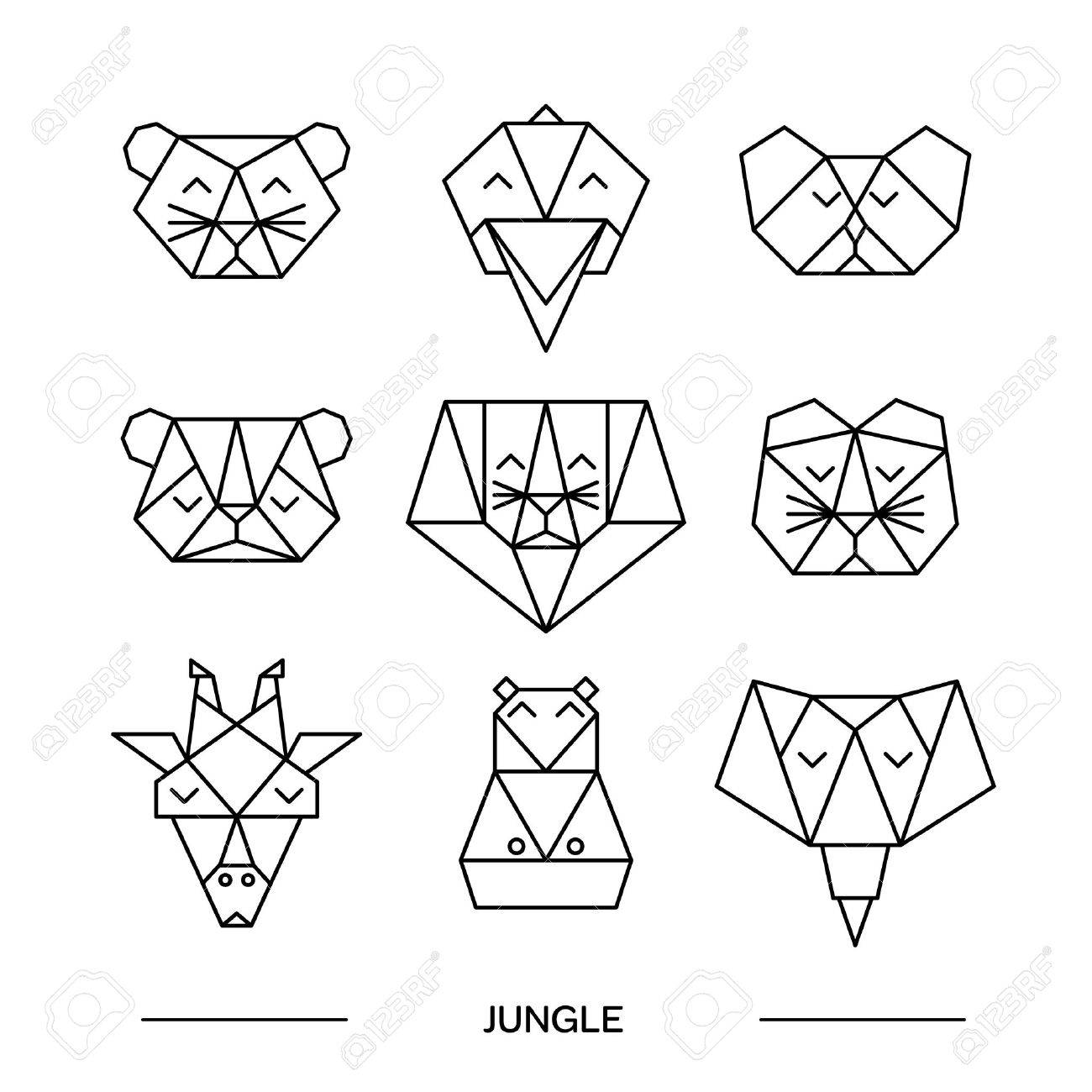 1300x1300 Origami Vector Animals Set. Animal Triangle Heads. Vector Origami