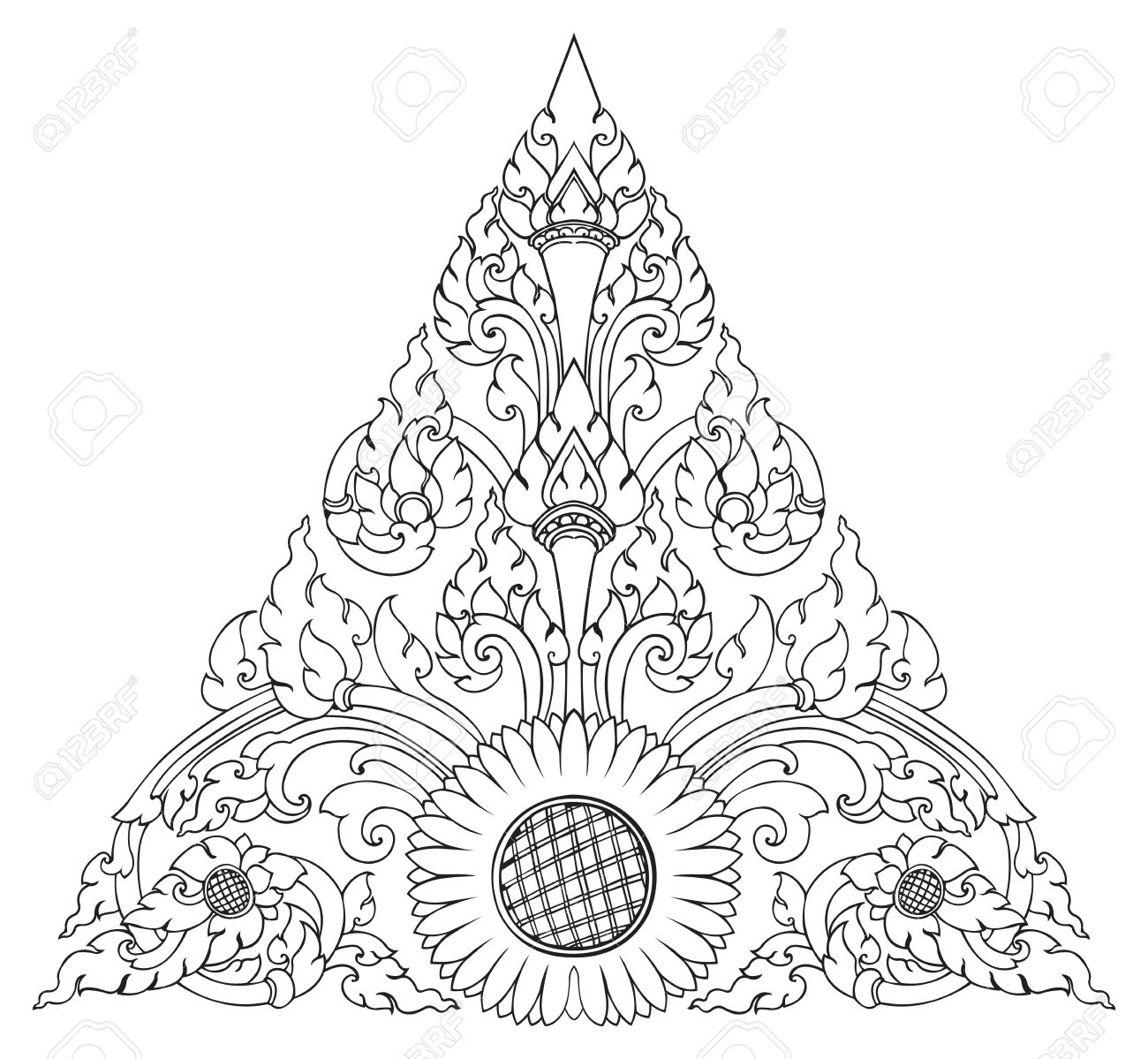 1300x1199 Sunflower In Triangle Pattern Artistic Of Thai Royalty Free