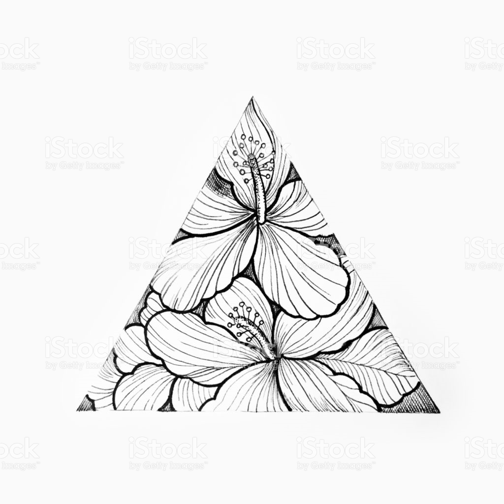 1024x1024 Sketch Of A Triangle With Beautiful Flowers On A White Background