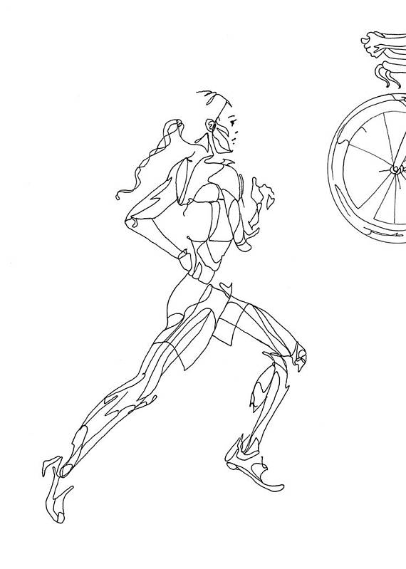 570x799 Art Print Of Female Triathlon Drawing