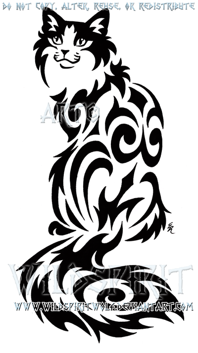 400x711 Sitting Tribal Cat Design By Wildspiritwolf