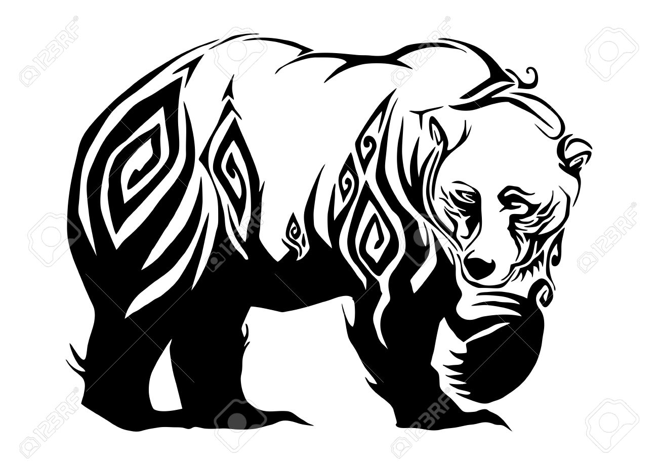1300x919 Silhouette Ferocious Bear Walking Tribal Design For Tribal Tattoo
