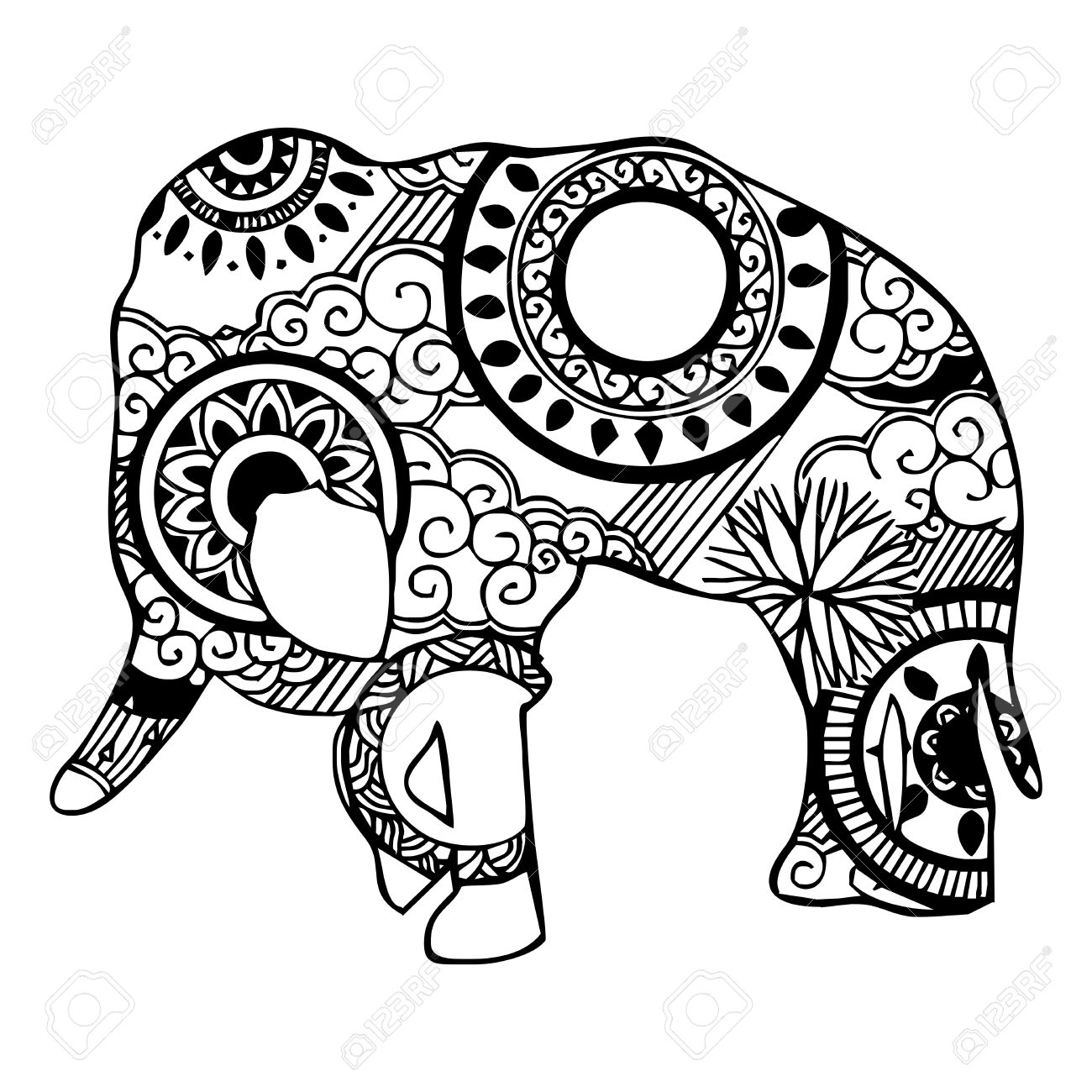 1300x1300 Elephant With Cloud And Rain Ornament Tattoo Royalty Free Cliparts