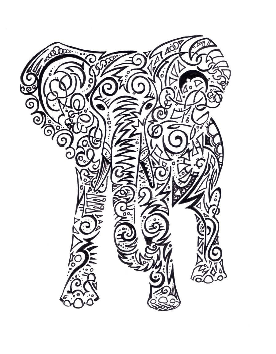 900x1153 Tribal Elephant Drawing Black Tribal Elephant Tattoo Stencilwolfds