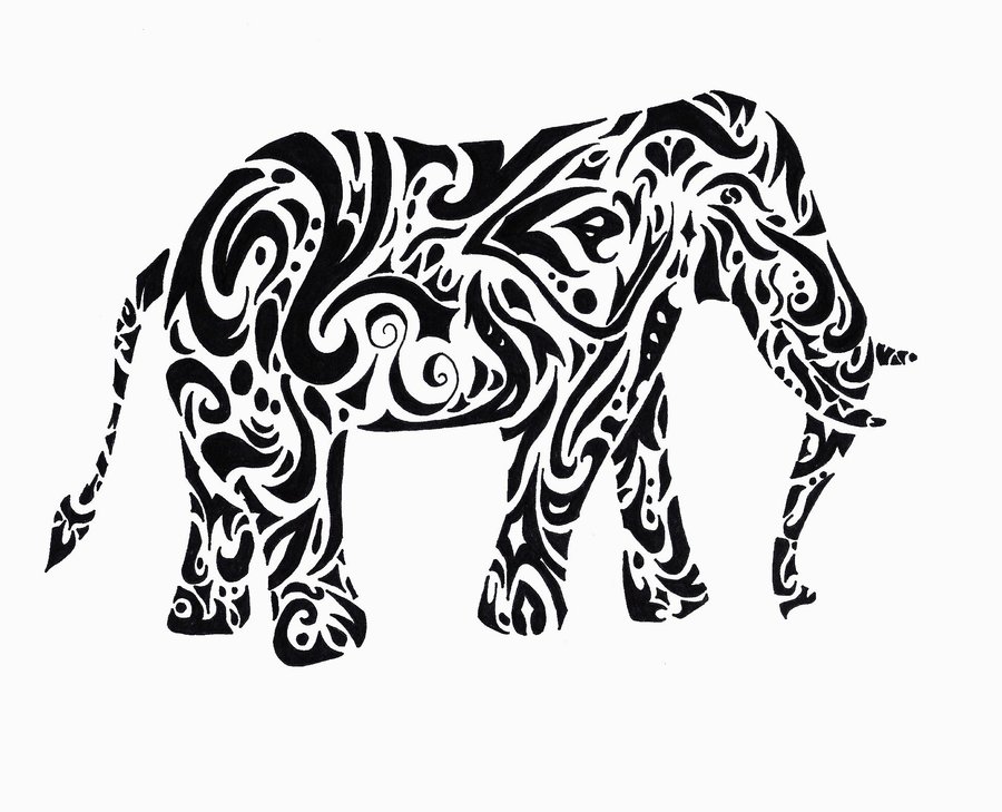 900x729 Tribal Elephant Tattoo Design By Raeigardland