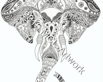 340x270 Tribal Elephant Wall Art Printout
