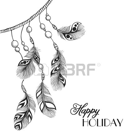 431x450 Decoration Ethnic Tribal Feather In A Sketch Style. Hand Drawn