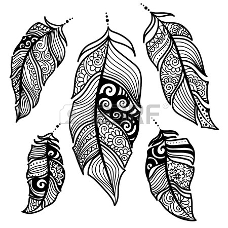450x450 Ethnic Feathers. Tribal Feathers Vintage Pattern. Hand Drawn