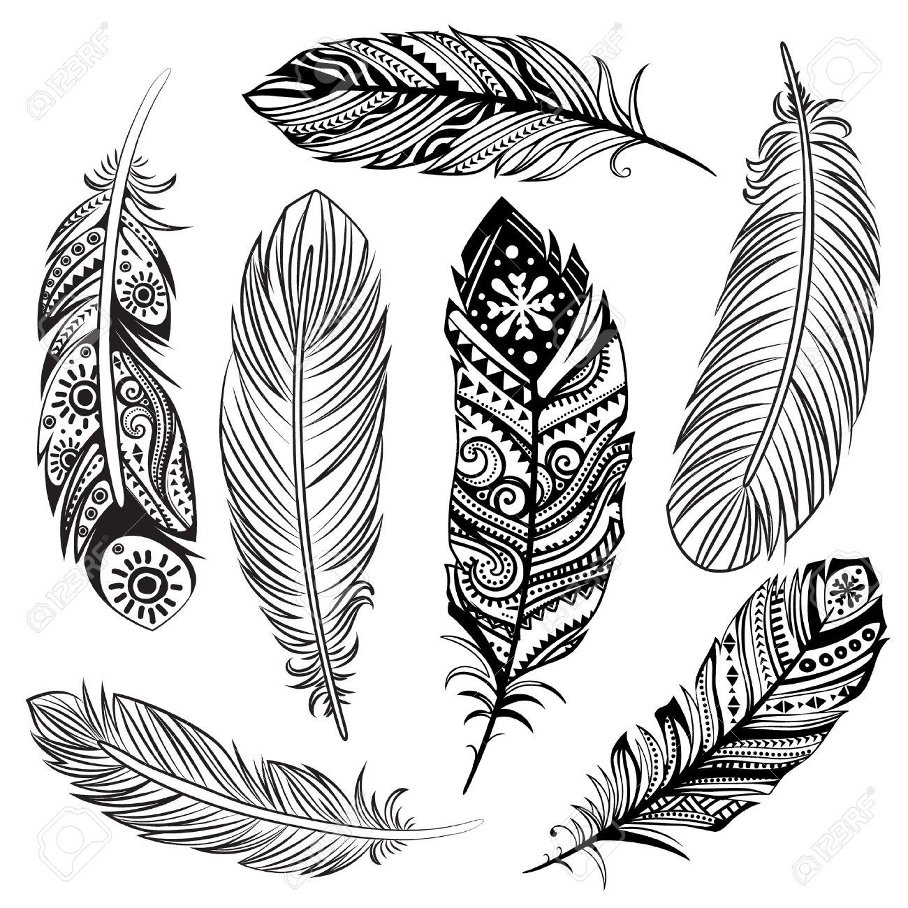 1300x1300 Isolated Set Of Black Ethnic Tribal Feathers Royalty Free Cliparts