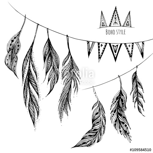 500x500 Vector Set Of Hand Drawn Web Design Elements In Boho Style. Black