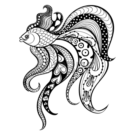 450x450 Zentangle Vector Gold Fish For Tattoo In Boho, Hipster Style